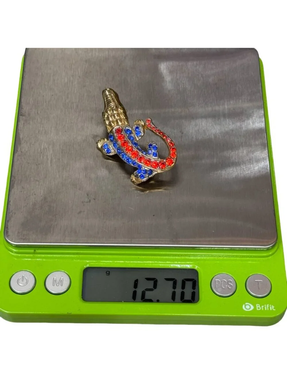Florida Gators UF Gold-Tone Alligator Brooch Orange & Blue Rhinestones 1.5" FL - Picture 6 of 10